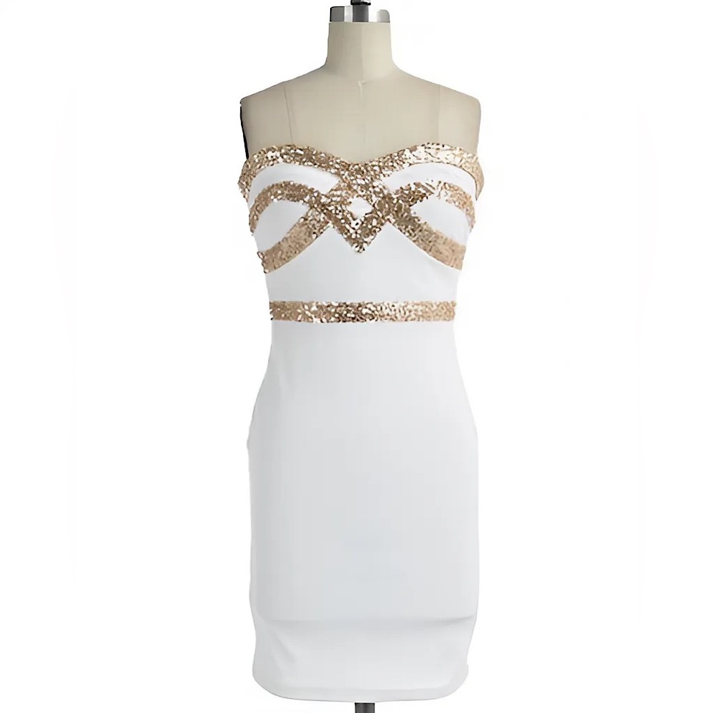 RICKETY RACK #63 White Gold Sequin Bodycon Dress NWT